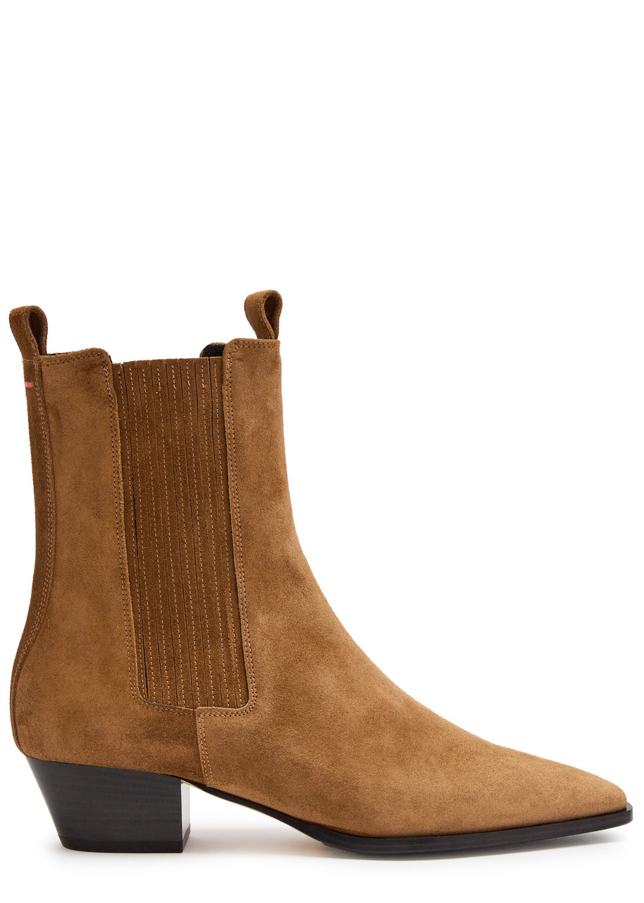 Aeyde Suede Block Heel Boots With Elastic Panels In Brown