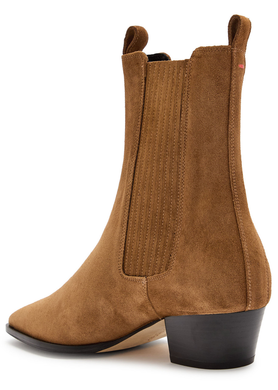 Aeyde Suede Block Heel Boots With Elastic Panels In Brown