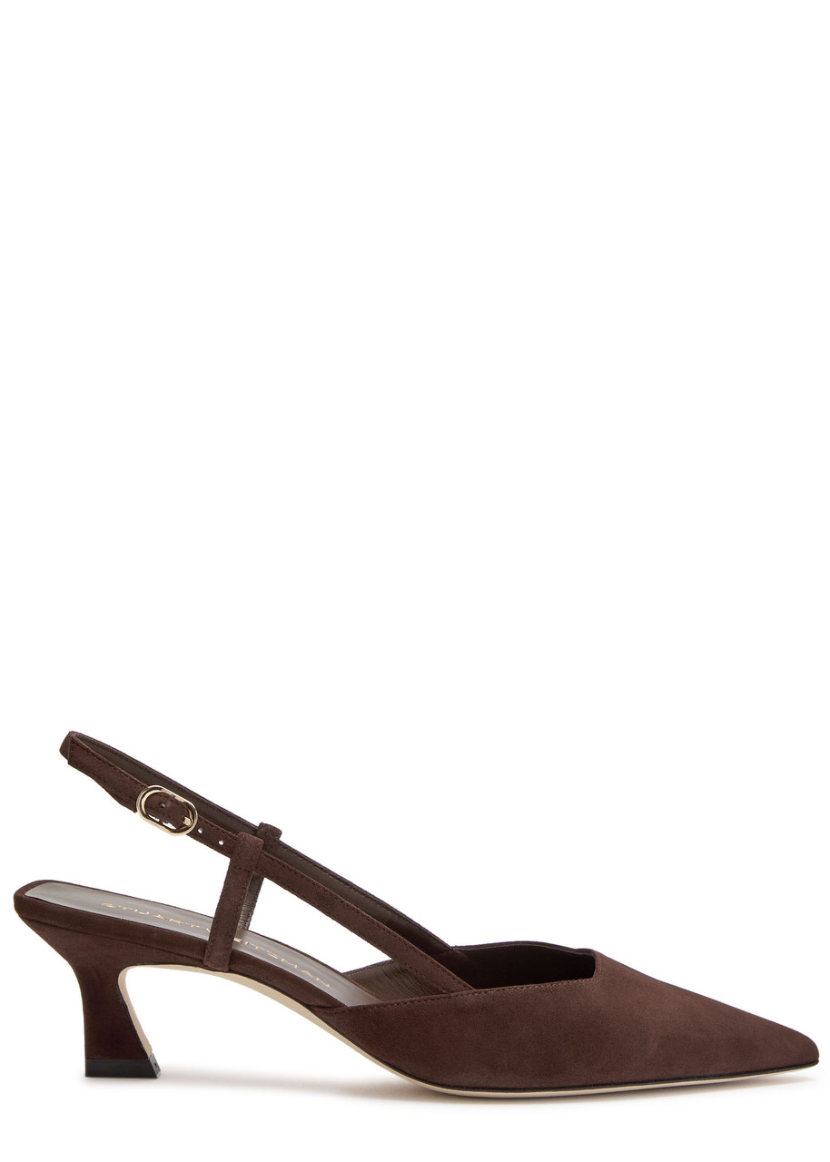 Stuart Weitzman Vinnie 50 Suede Slingback Pumps In Brown