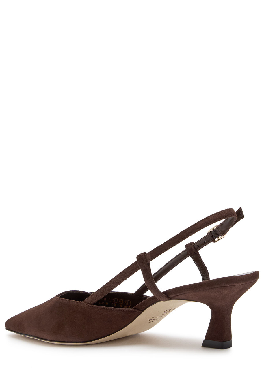 Stuart Weitzman Vinnie 50 Suede Slingback Pumps In Brown
