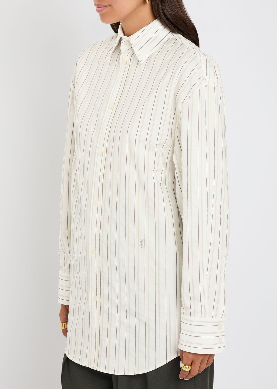Saint Laurent Yves Logo Stripe-embroidered Cotton Shirt In Neutral