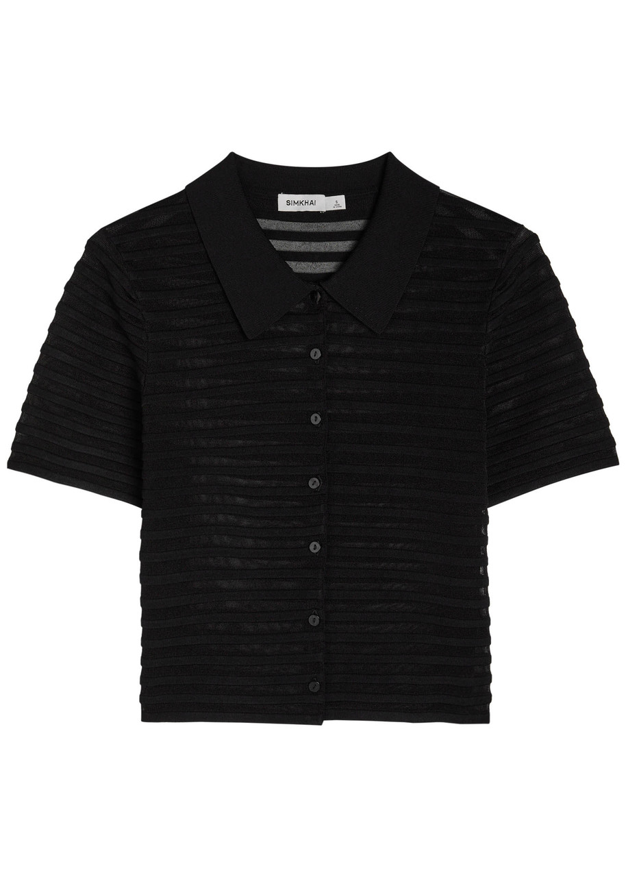 Simkhai Jonathan Larken Ribbed Mesh-knit Cardigan In Black