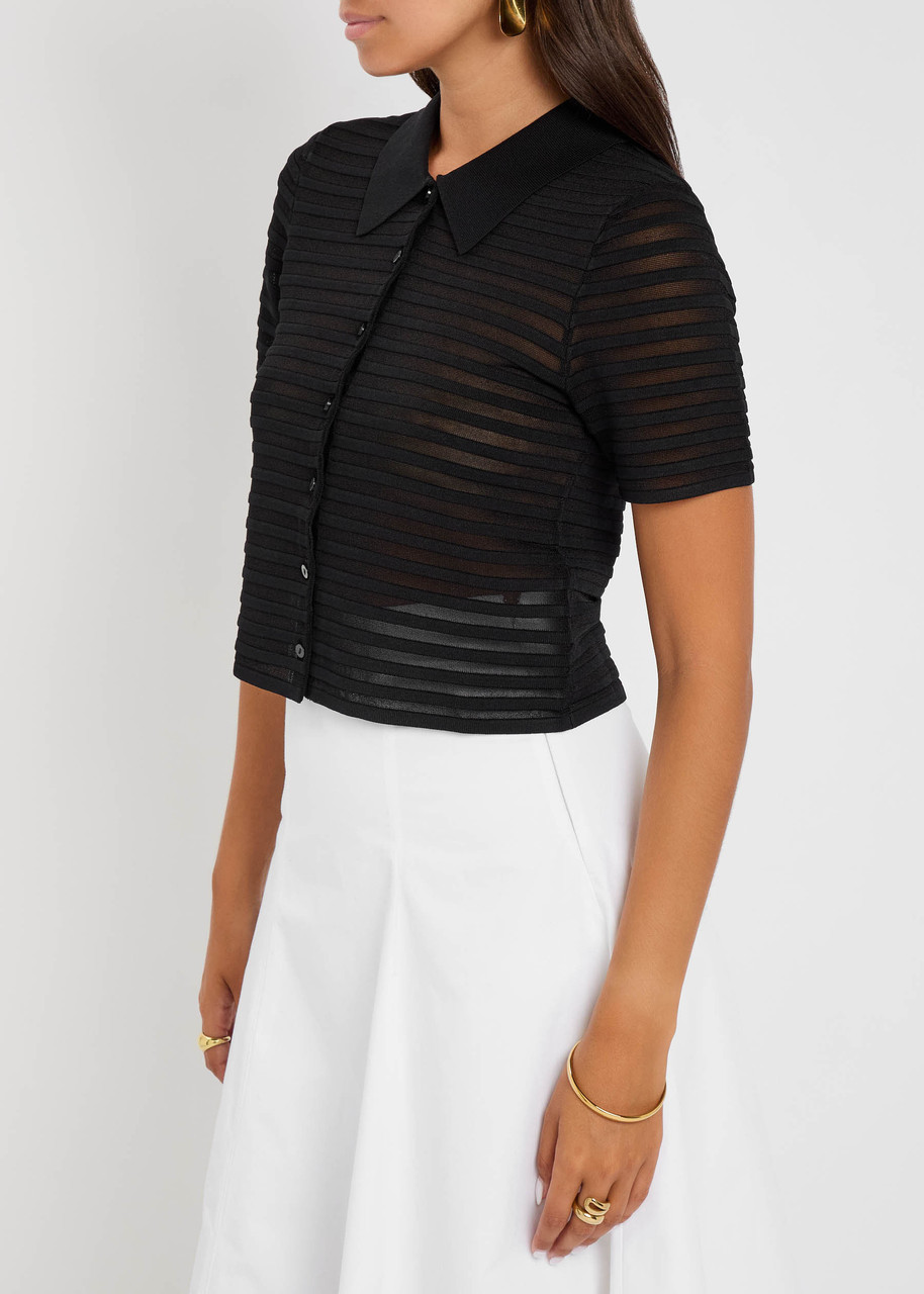 Simkhai Jonathan Larken Ribbed Mesh-knit Cardigan In Black