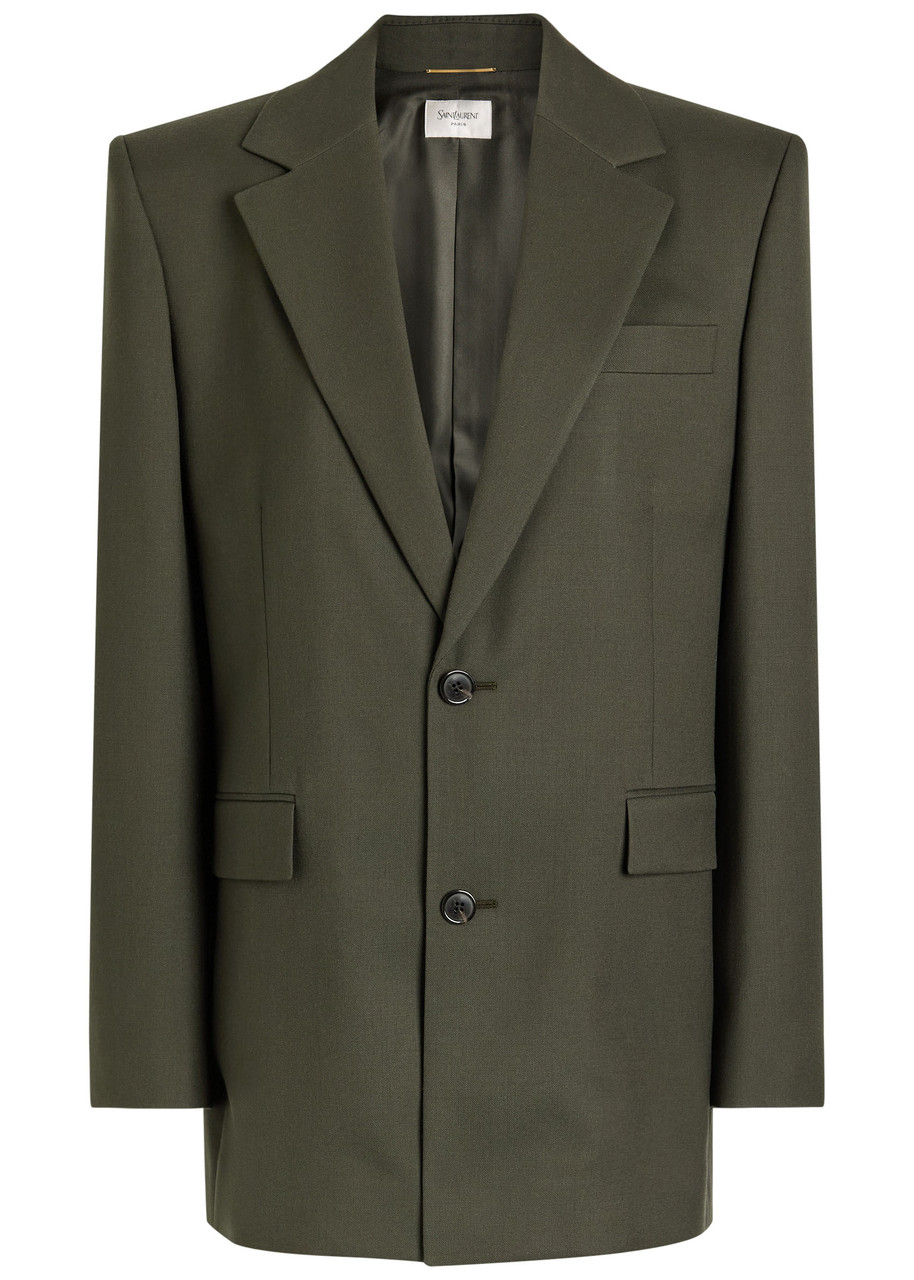 Saint Laurent Yves Wool Blazer In Green