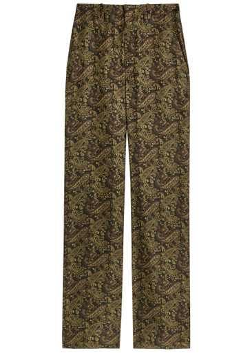 SAINT LAURENT Paisley wide-leg silk-twill trousers | Harvey Nichols