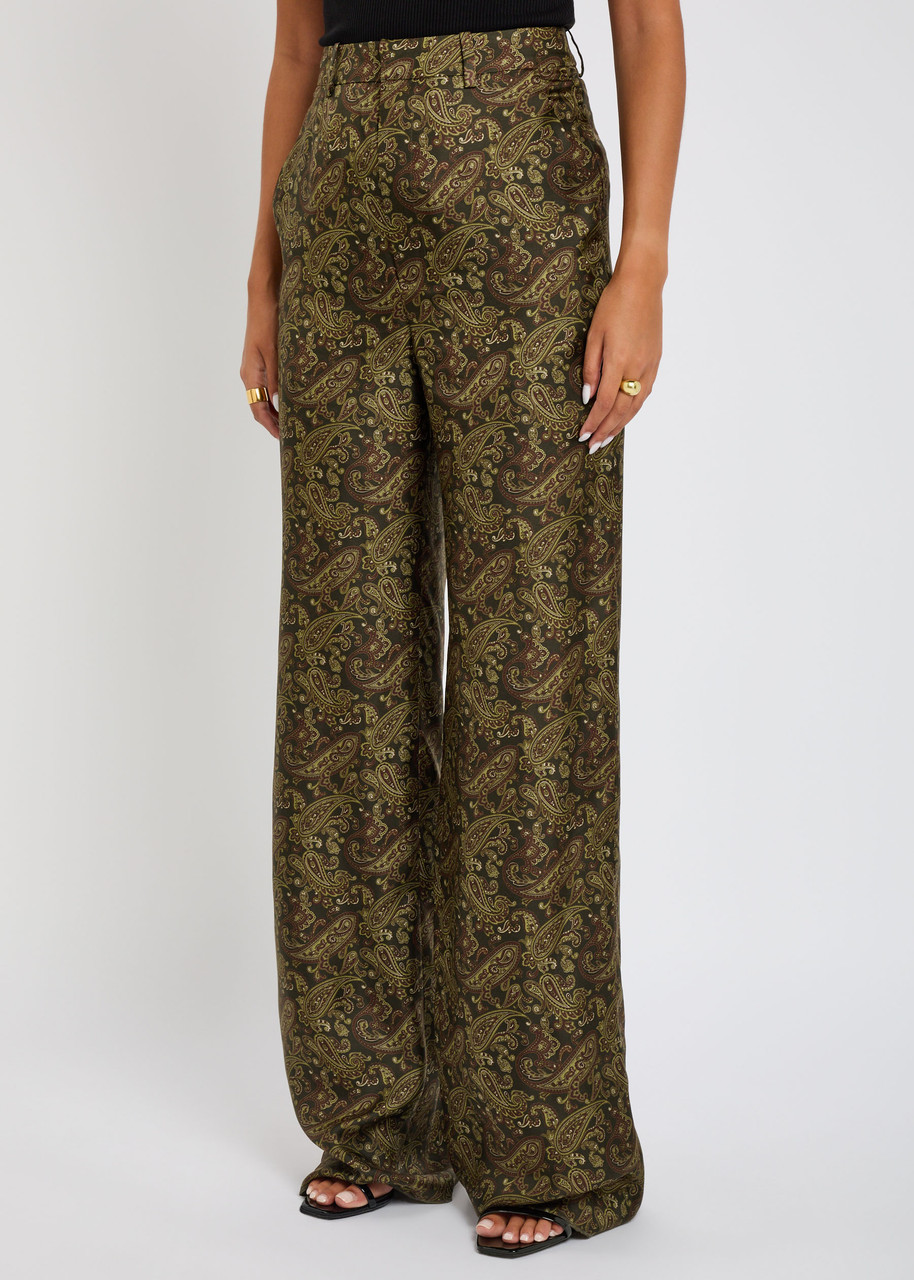 Saint Laurent Multicolor Paisley Print Pants In Green