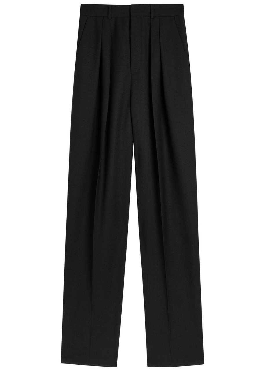 Saint Laurent Yves Wide-leg Wool Trousers In Black