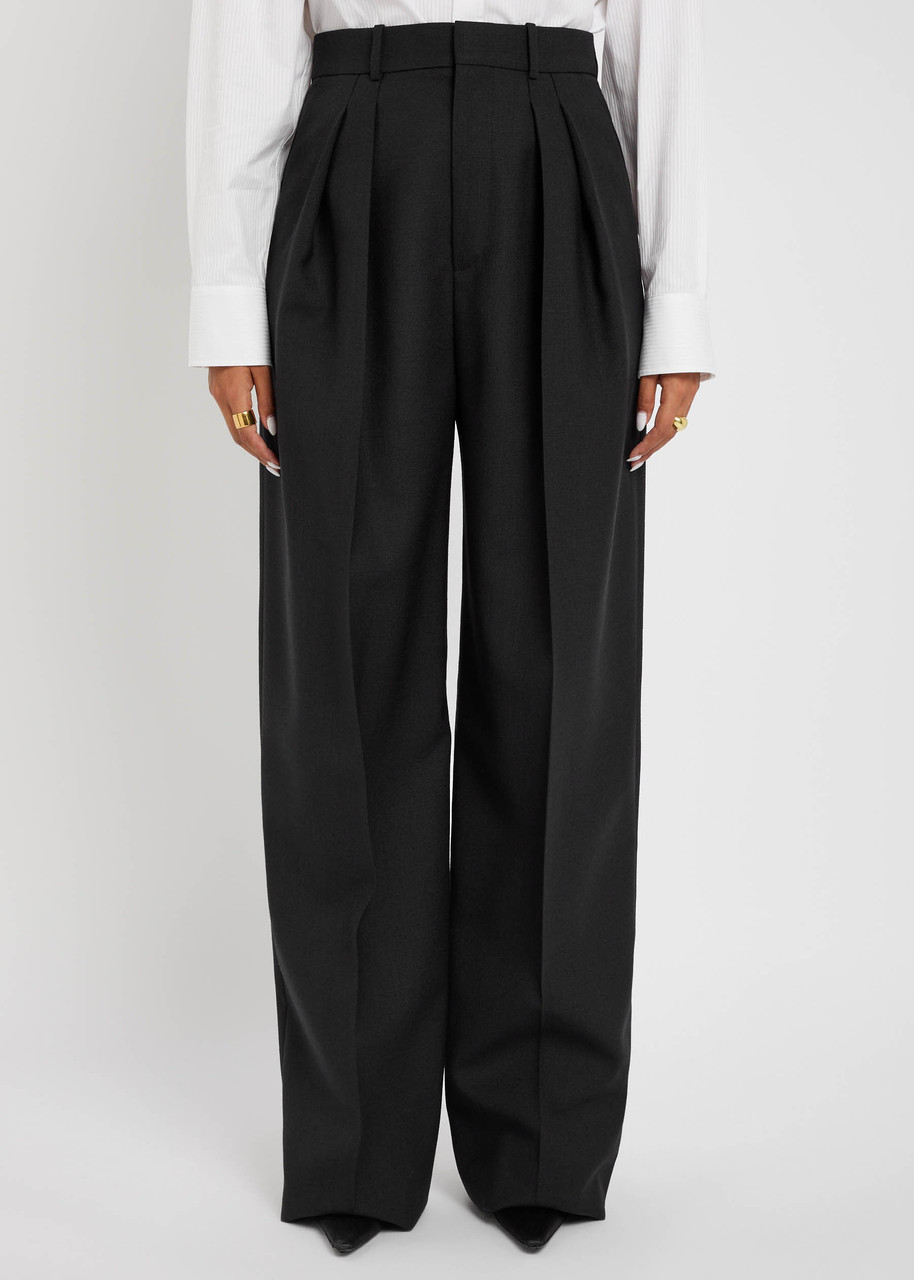 Saint Laurent Yves Wide-leg Wool Trousers In Black
