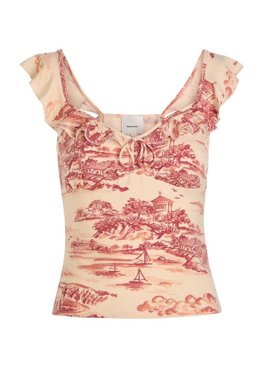 Reformation Lemmy Printed Stretch-jersey Top In Multi