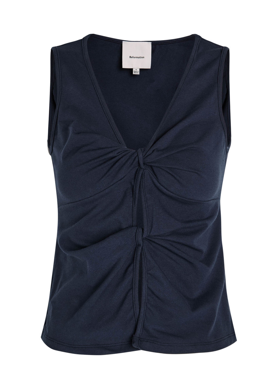 Reformation Tefi Front Twist Stretch Organic Cotton Tank In Blue