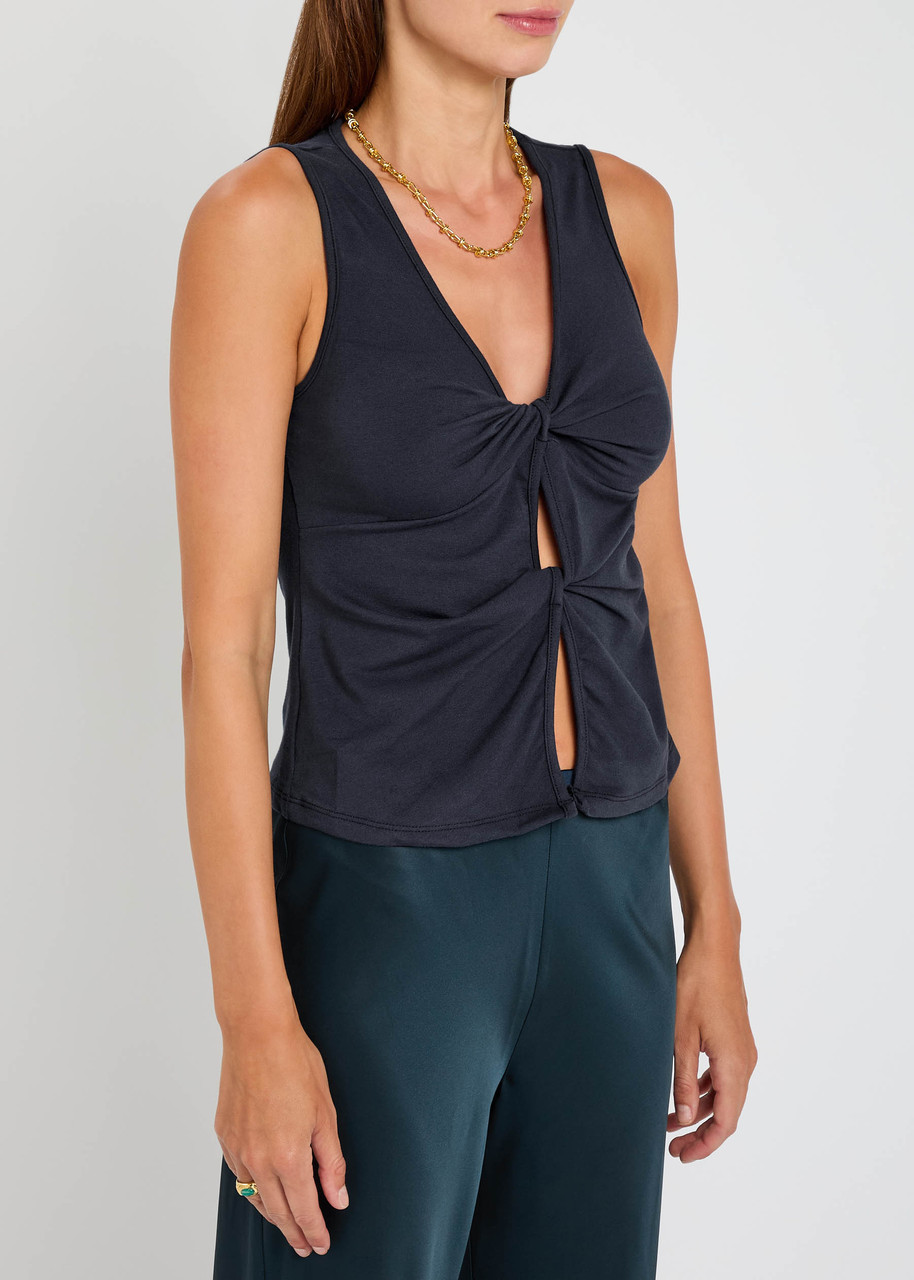 Reformation Tefi Front Twist Stretch Organic Cotton Tank In Blue