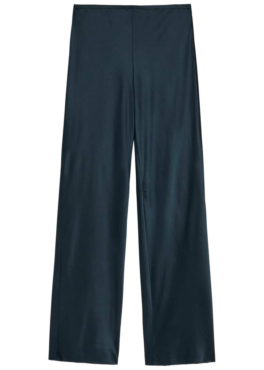 Reformation Gale Straight-leg Satin Trousers In Blue