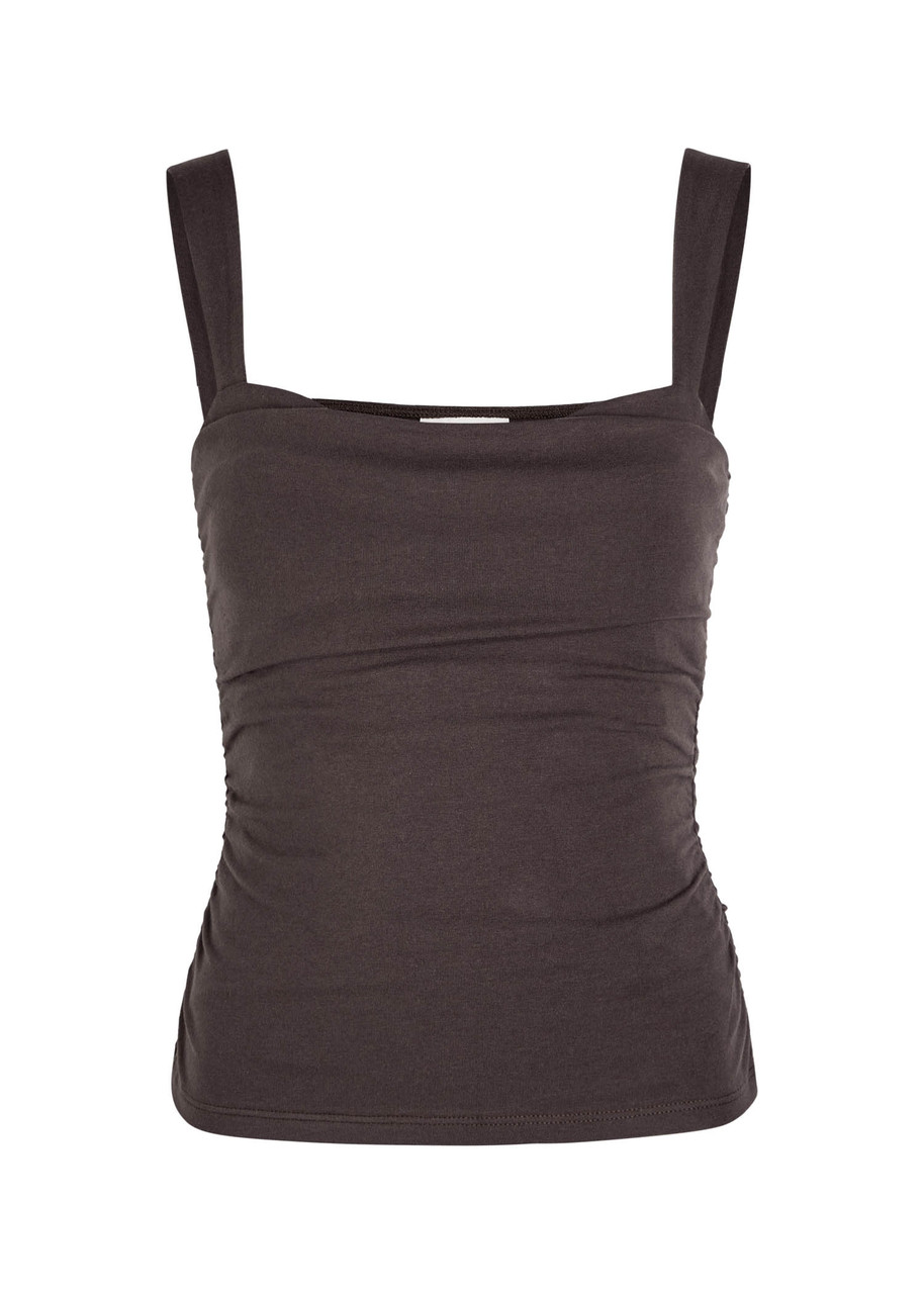 Reformation Trish Ruched Stretch-cotton Top In Brown