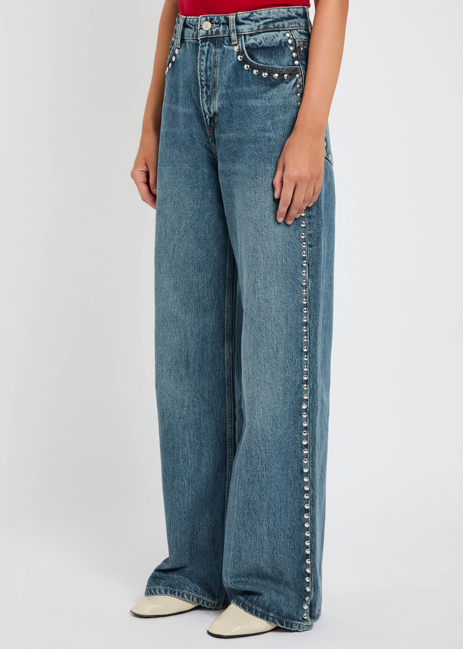 Reformation Cary Studded Wide-leg Jeans In Blue