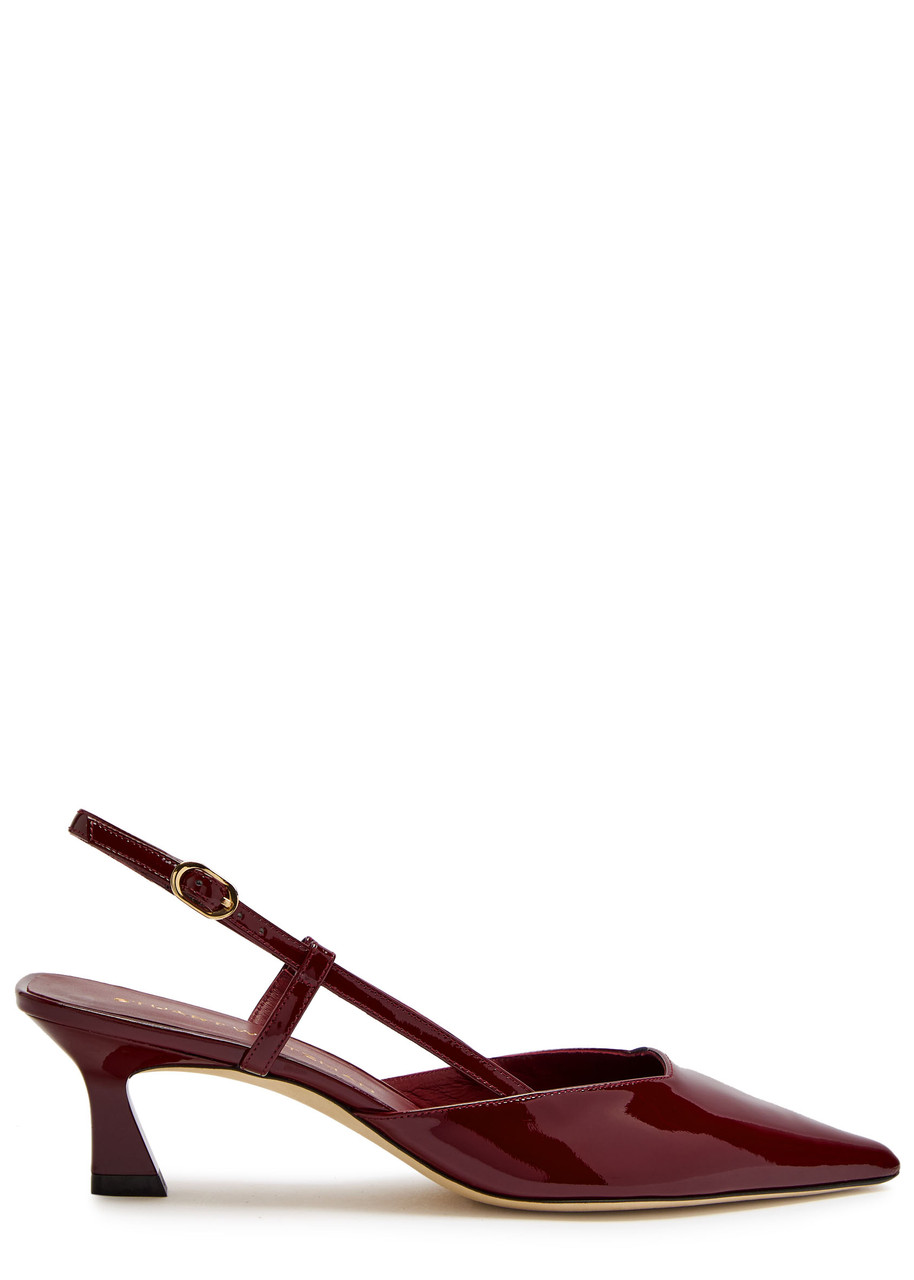 Stuart Weitzman Vinnie 50 Patent Leather Slingback Pumps In Burgundy
