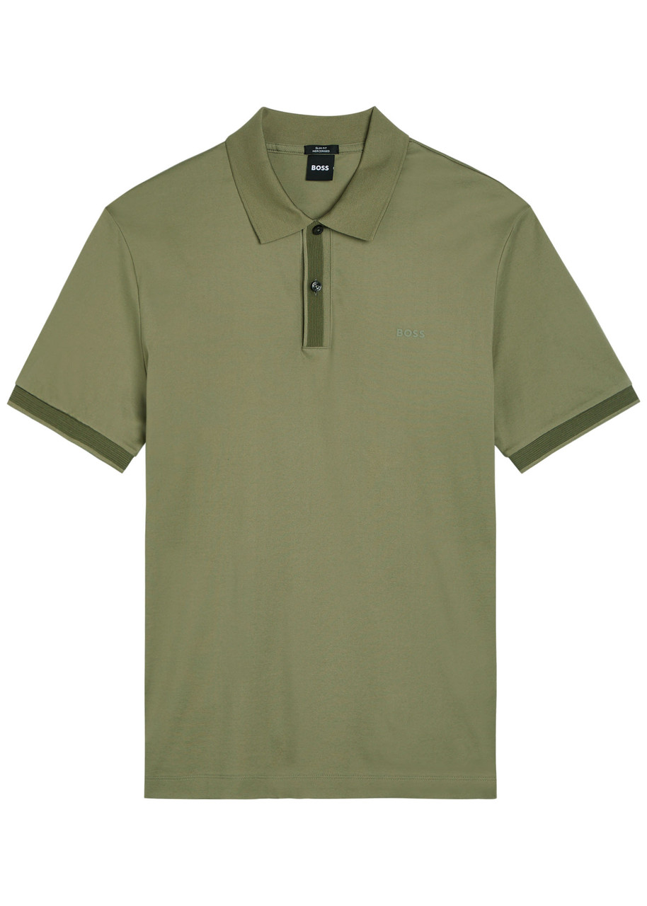 Hugo Boss Mercerized-cotton Polo Shirt With Two-tone Monograms In Brown