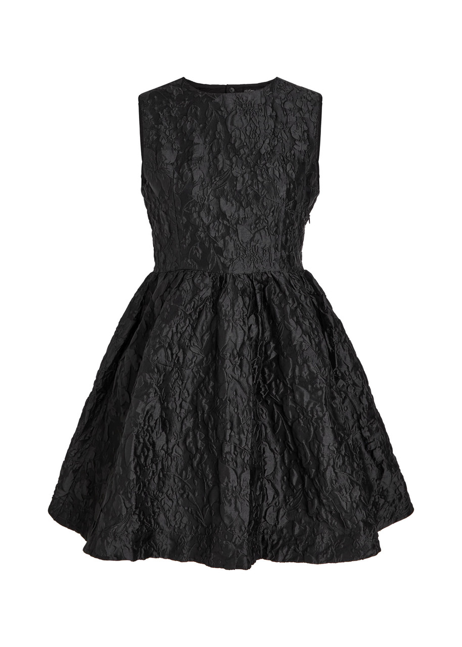 Sister Jane Structured Jacquard Mini Dress With Pockets In Black