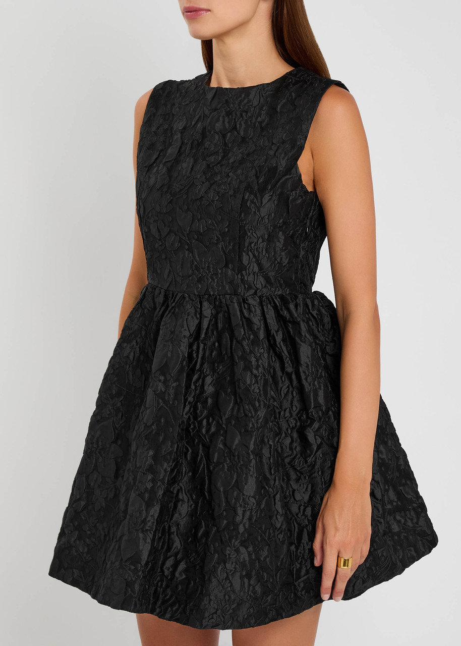 Sister Jane Structured Jacquard Mini Dress With Pockets In Black