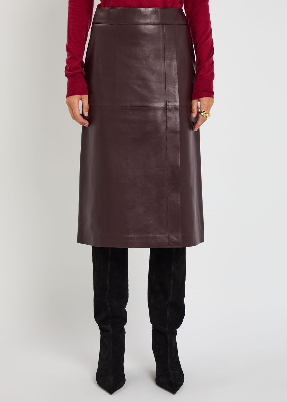 Joseph Panelled Wrap-effect Leather Midi Skirt In Purple