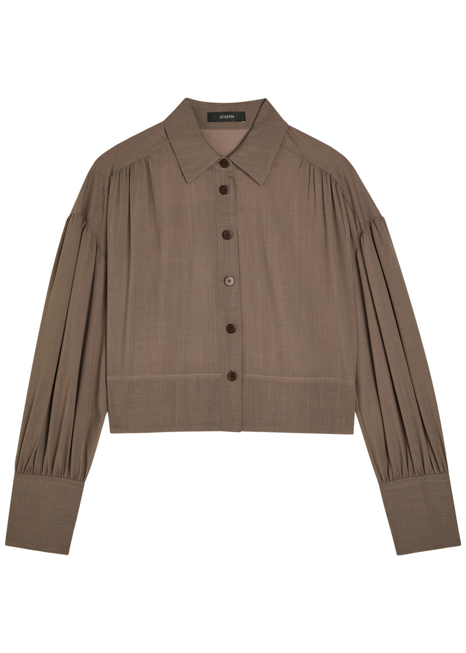 Joseph Anais Cropped Wool-blend Shirt In Brown
