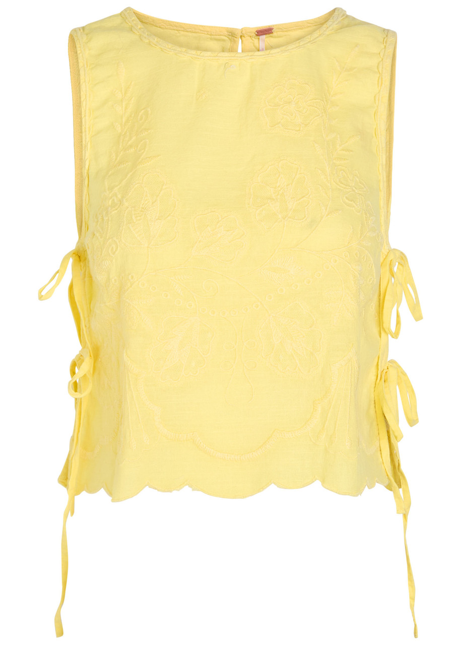 Free People Faded Gardens Embroidered Cotton Tank In Yellow
