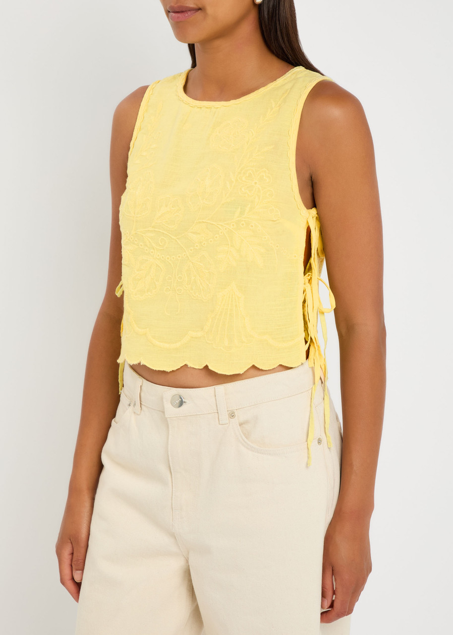 Free People Faded Gardens Embroidered Cotton Tank In Yellow
