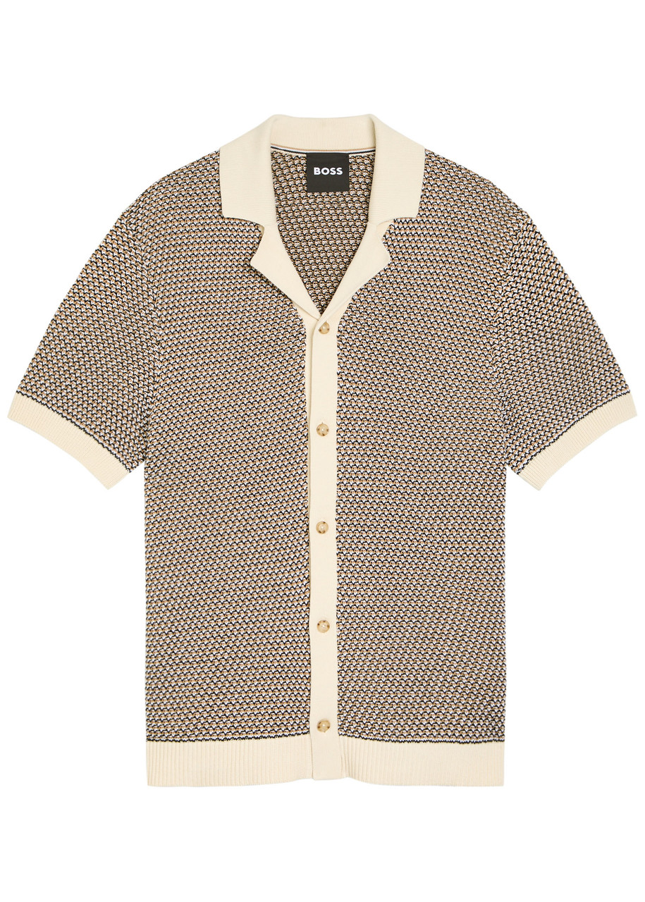 Hugo Boss C-iconico Knit Button Polo Shirt Open White In Multi