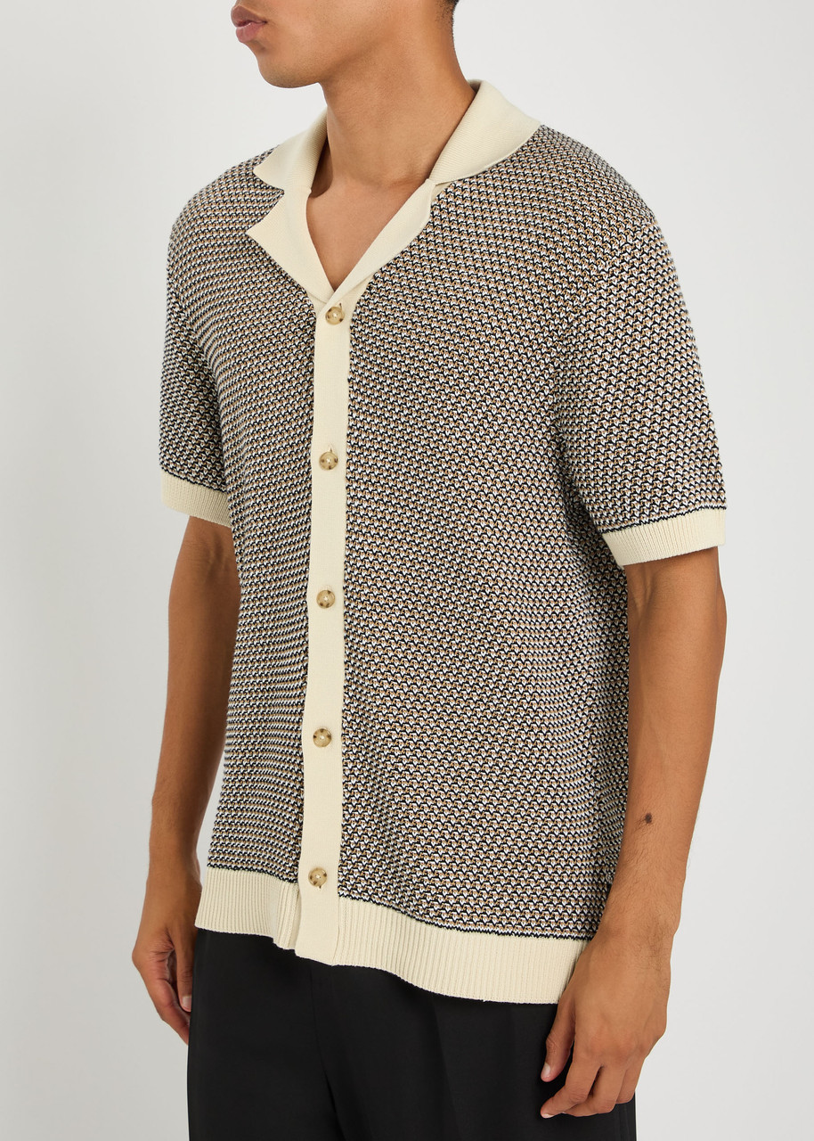Hugo Boss C-iconico Knit Button Polo Shirt Open White In Multi