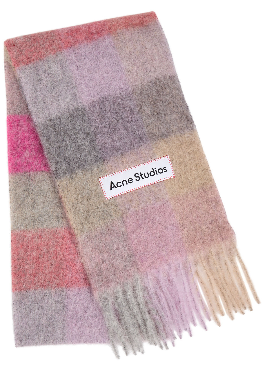 Acne Studios Vally Checked Wool-blend Scarf In Pink