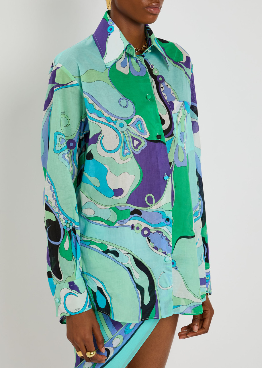 Pucci Orchidee Printed Semi-sheer Cotton Shirt In Multi