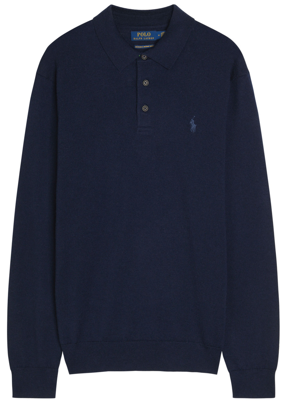Polo Ralph Lauren Tailored Wool Pullover With Classic Polo Collar In Blue