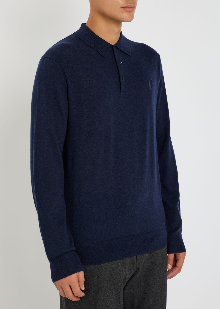 Polo Ralph Lauren Tailored Wool Pullover With Classic Polo Collar In Blue