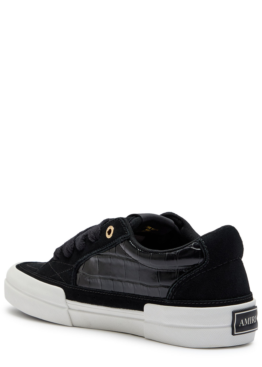 Amiri Sunset Skate Crocodile-effect Suede Sneakers In Black