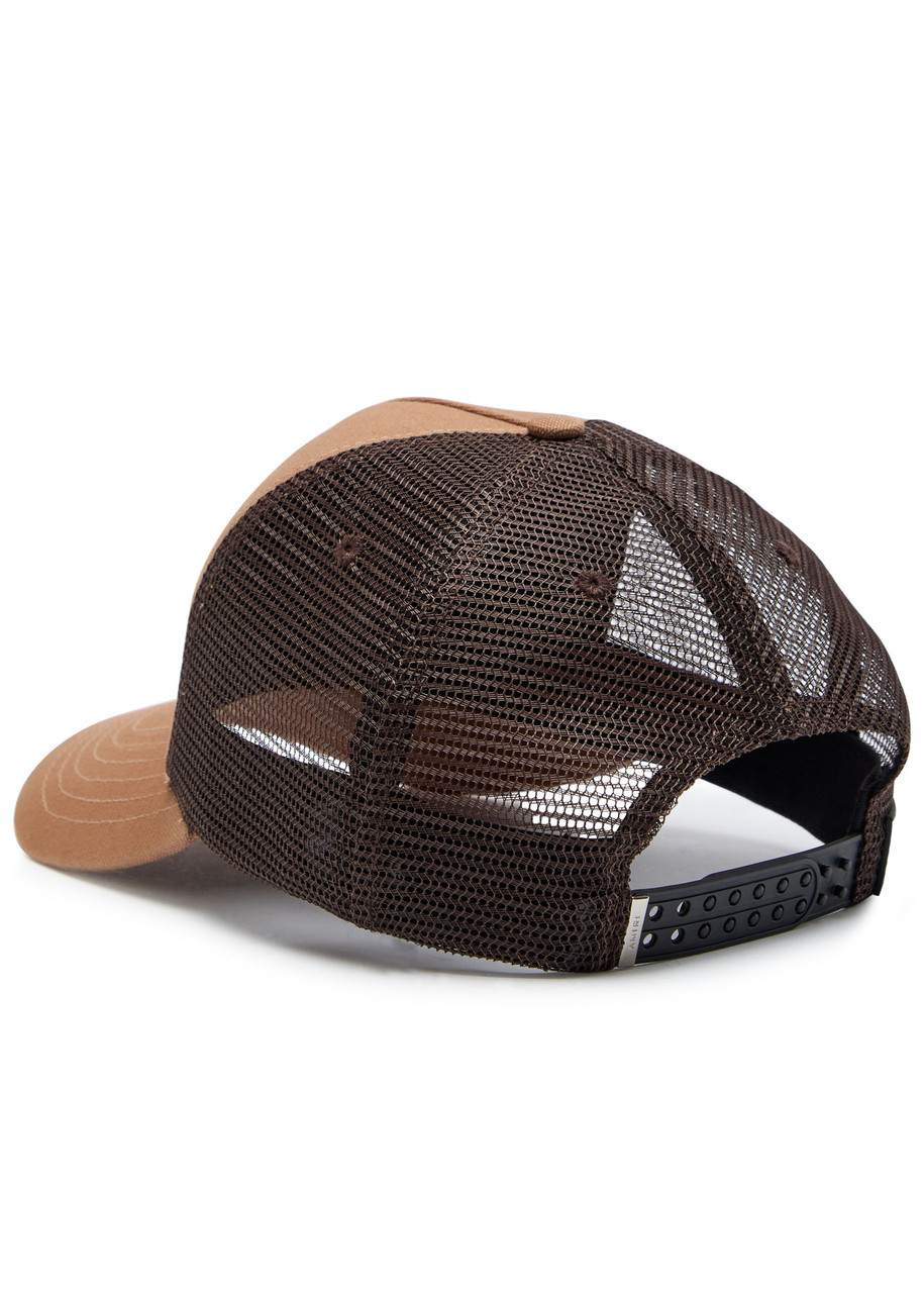 Amiri Ma Outline Embroidered Canvas Trucker Hat In Brown
