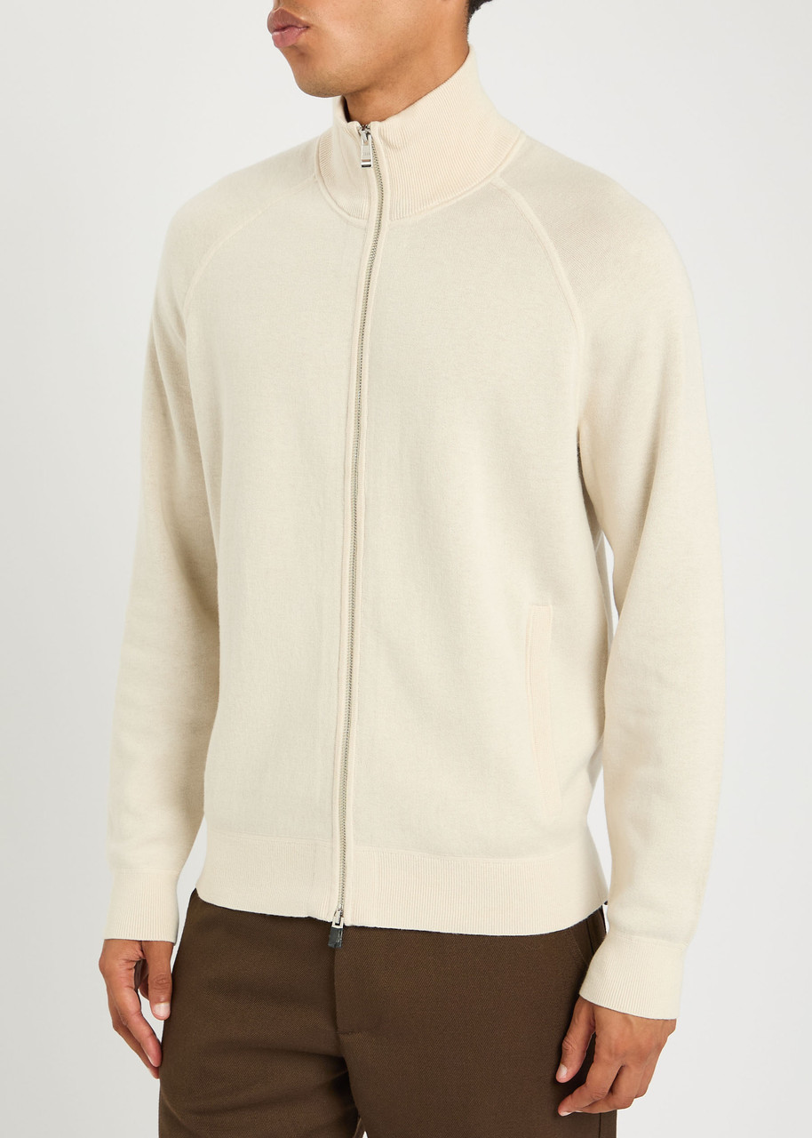 Hugo Boss Boss Fine-knit Cotton And Wool-blend Jacket In Neutral