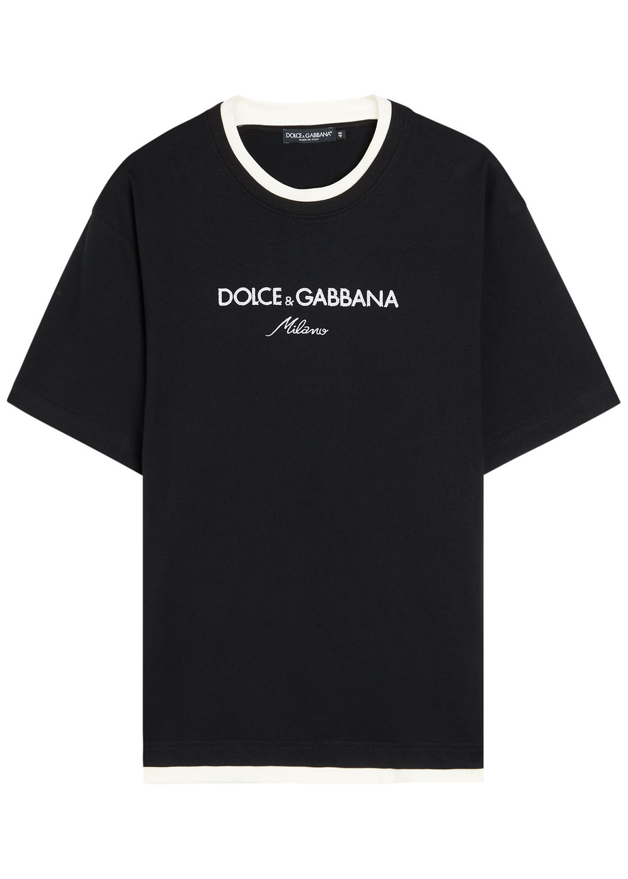 Dolce & Gabbana Logo-embroidered Layering Cotton T-shirt In Black