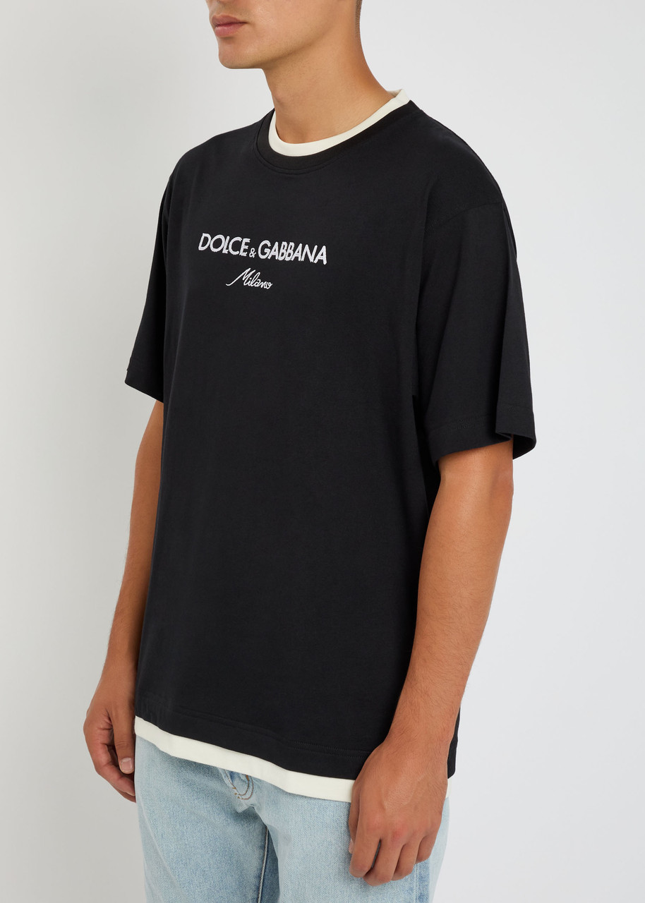 Dolce & Gabbana Logo-embroidered Layering Cotton T-shirt In Black