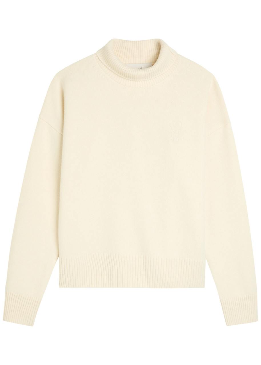 Ami Alexandre Mattiussi Ami Paris Roll-neck Wool And Cashmere-blend Jumper In Neutral
