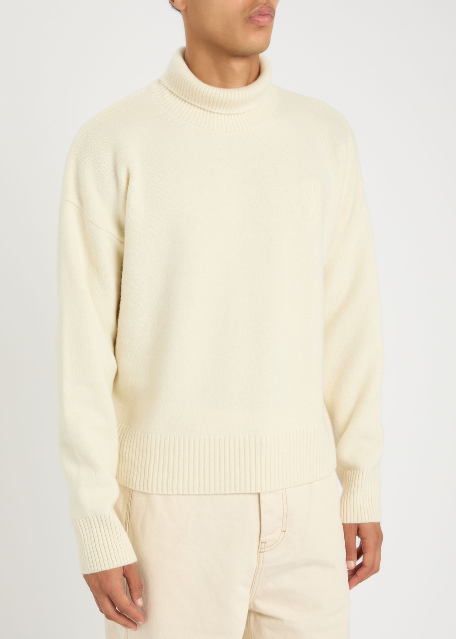 Ami Alexandre Mattiussi Ami Paris Roll-neck Wool And Cashmere-blend Jumper In Neutral