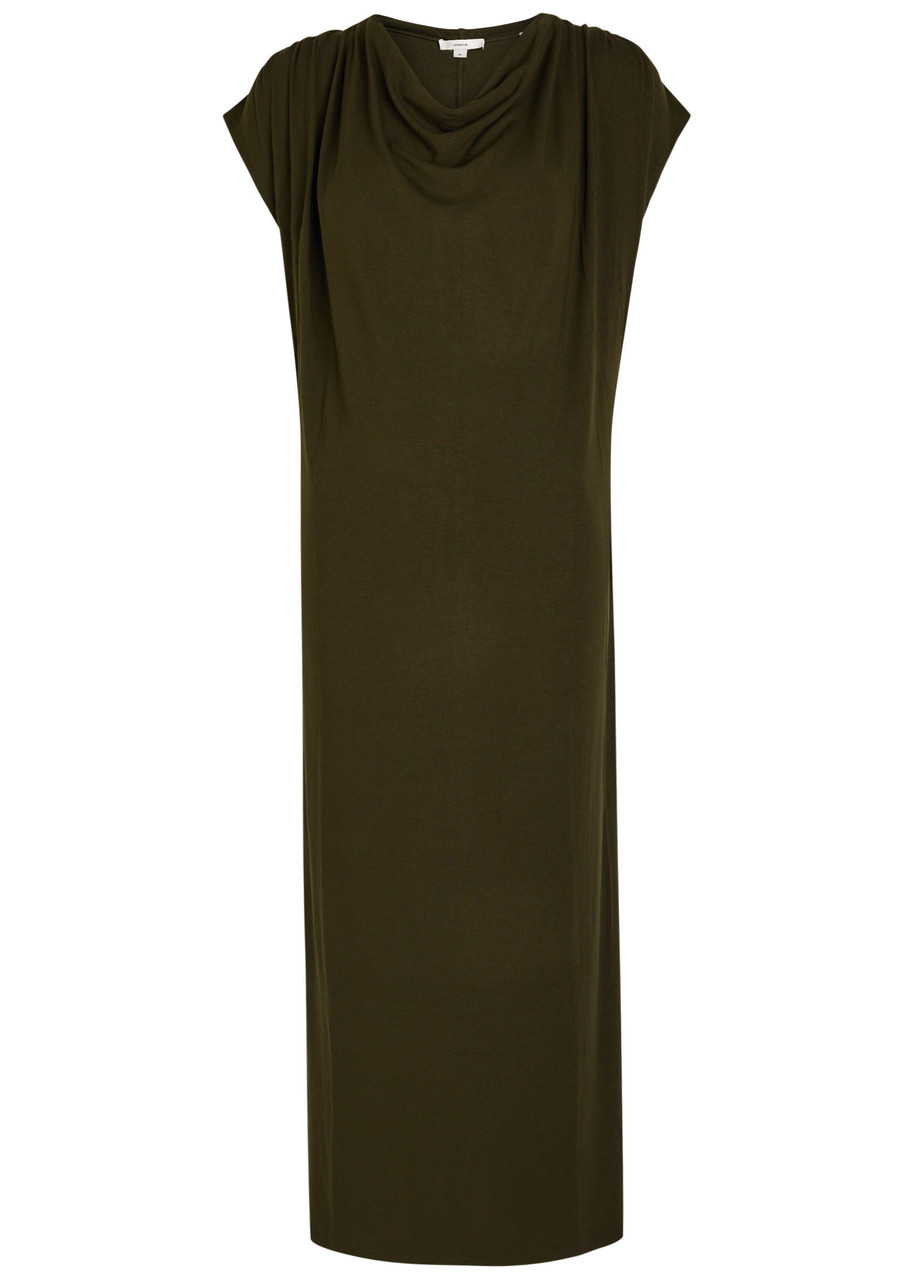 Vince Draped Jersey Midi Dress In Green