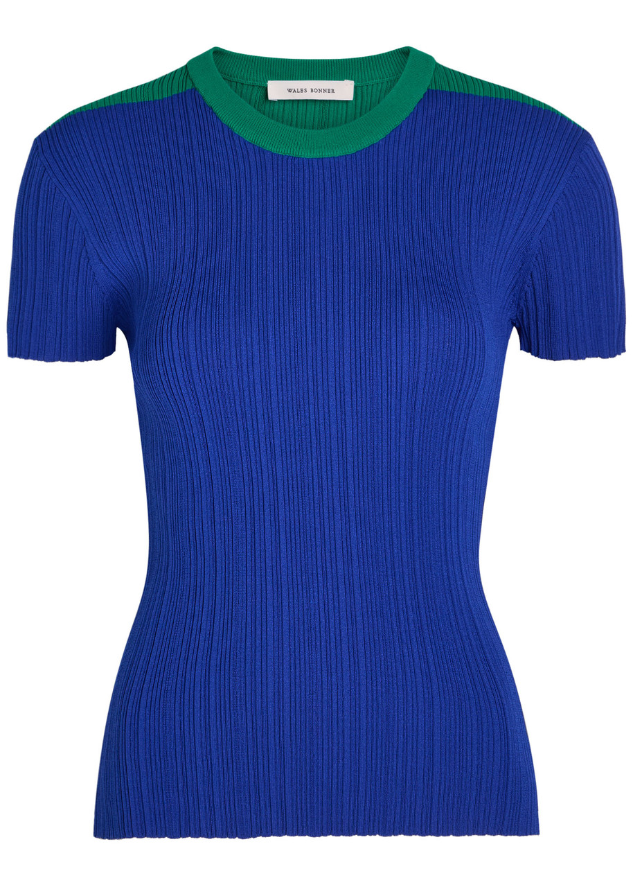 Wales Bonner Island Ribbed-knit T-shirt In Blue