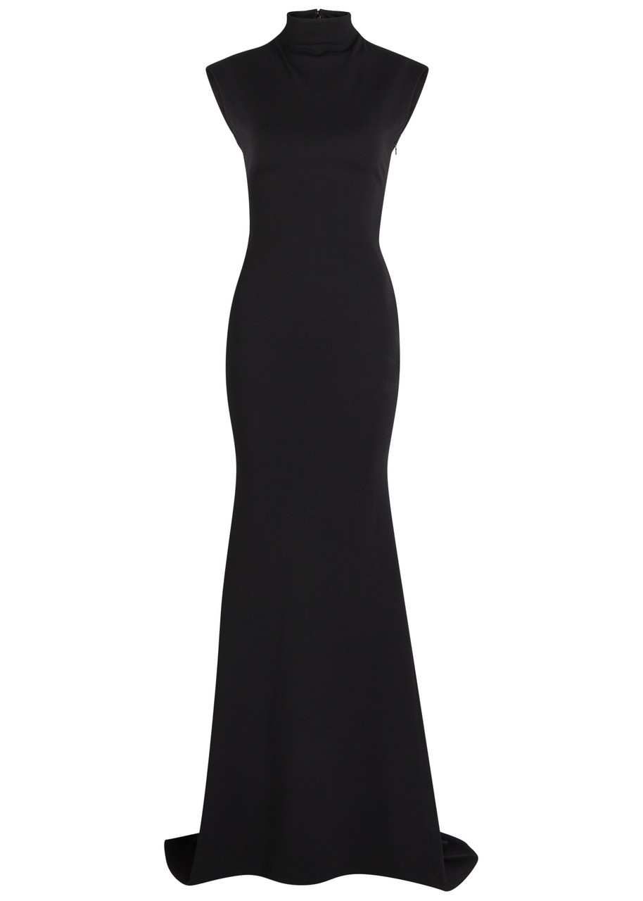 Jacquemus Maxi Dress With Cap Sleeves And Mock Neck In Black