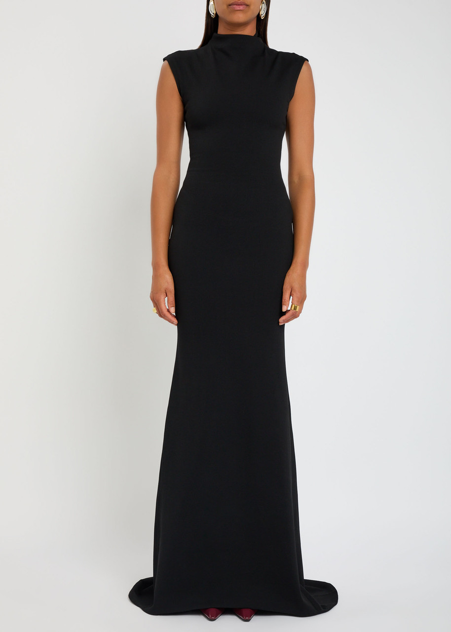 Jacquemus Maxi Dress With Cap Sleeves And Mock Neck In Black