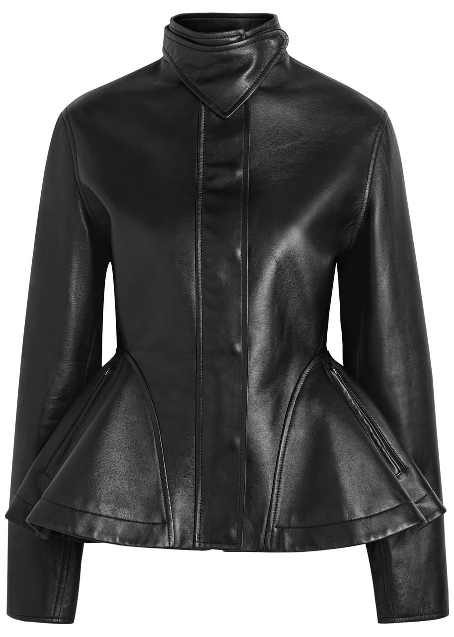 Alaïa Womens Noir Alaia Peplum Band-collar Leather Jacket In Black