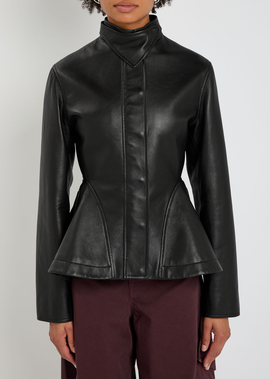 Alaïa Womens Noir Alaia Peplum Band-collar Leather Jacket In Black