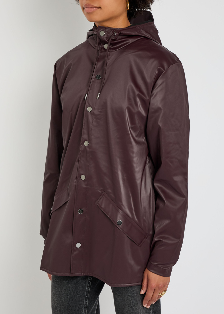 Rains W3 Hooded Rubberised Jacket In Burgundy