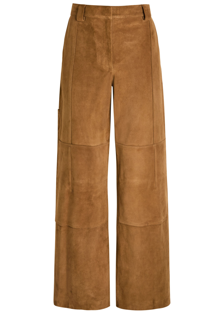 Tory Burch Panelled Suede Trousers In Brown