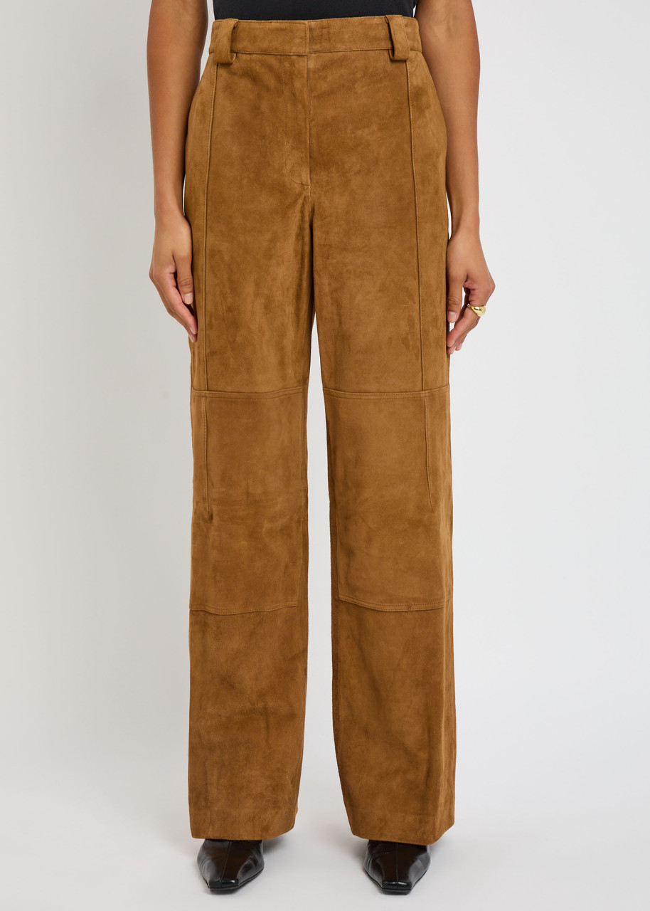 Tory Burch Panelled Suede Trousers In Brown