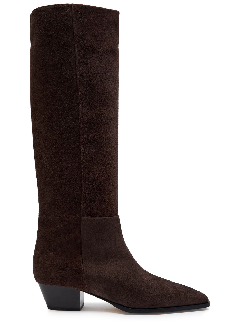 Aeyde Knee-high Suede Block Heel Boots In Brown