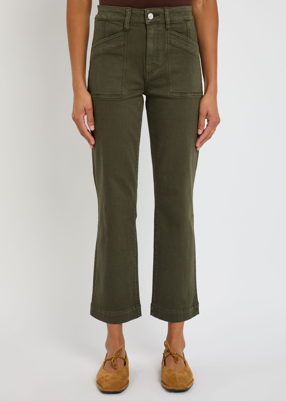 Paige Cameron High Waist Ankle Wide Leg Utility Jeans In Green